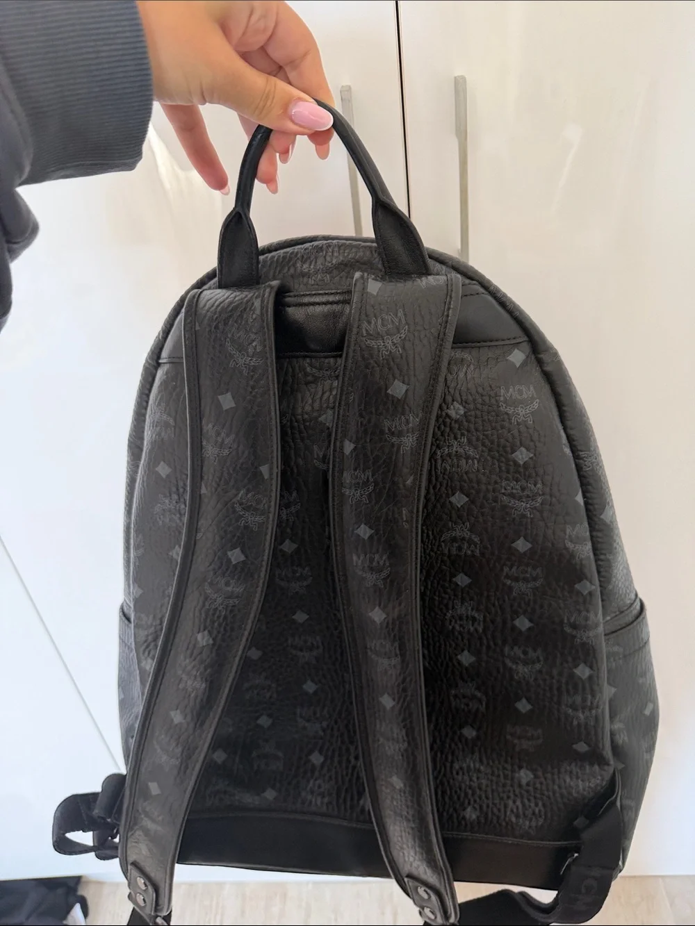 MCM Black Monogram Leather Backpack